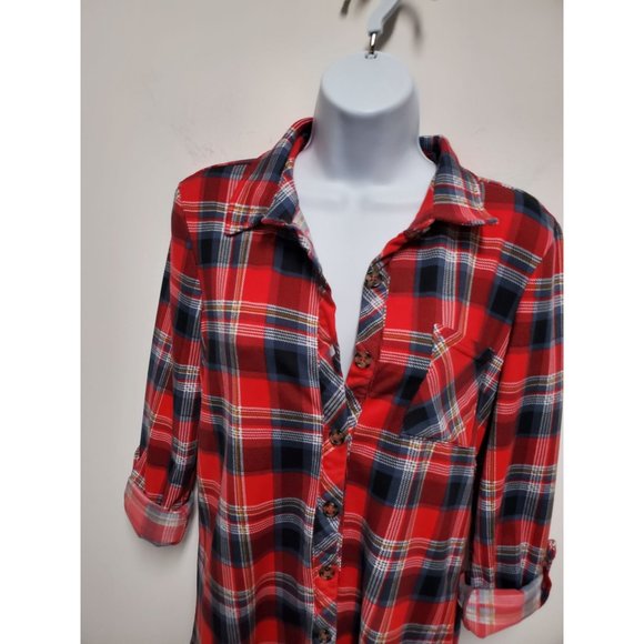 NO COMMENT NY-LA Red Plaid Button Shirt Dress Size Small - Picture 8 of 9